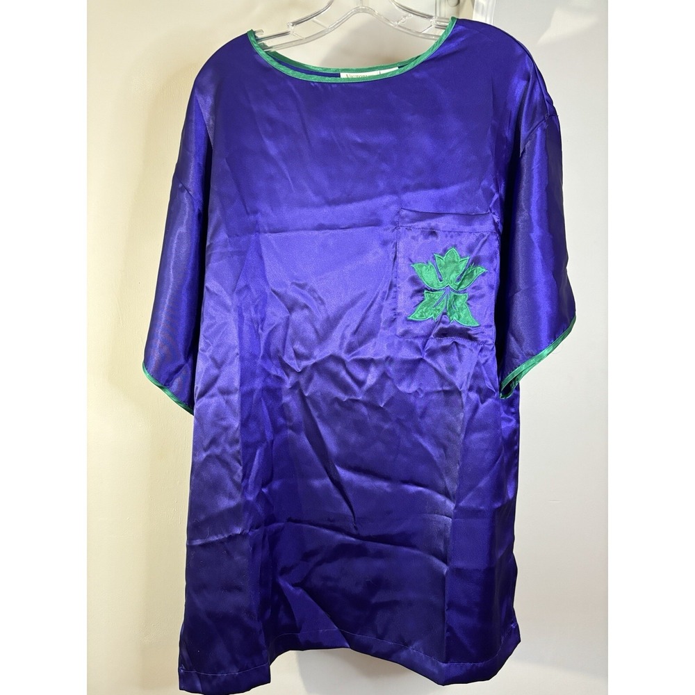 NWT VICTORIA'S SECRET Purple & Green Sleep‎ Shirt M Silky Gold Label VTG 90's
